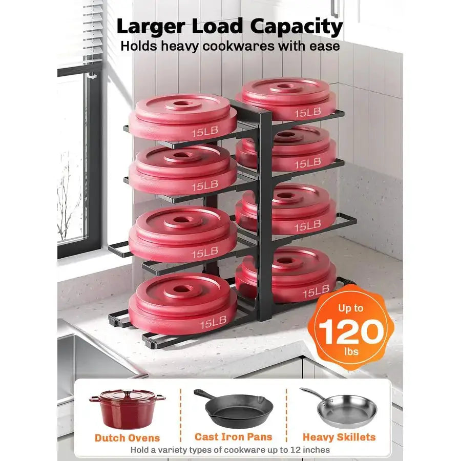 8Tier Pots and Pans Organizer under Cabinet, 15.83 Height Heavy Duty Pot Pan Organizer Kitchen Cabinet Organization and Storage, from PriceLows™