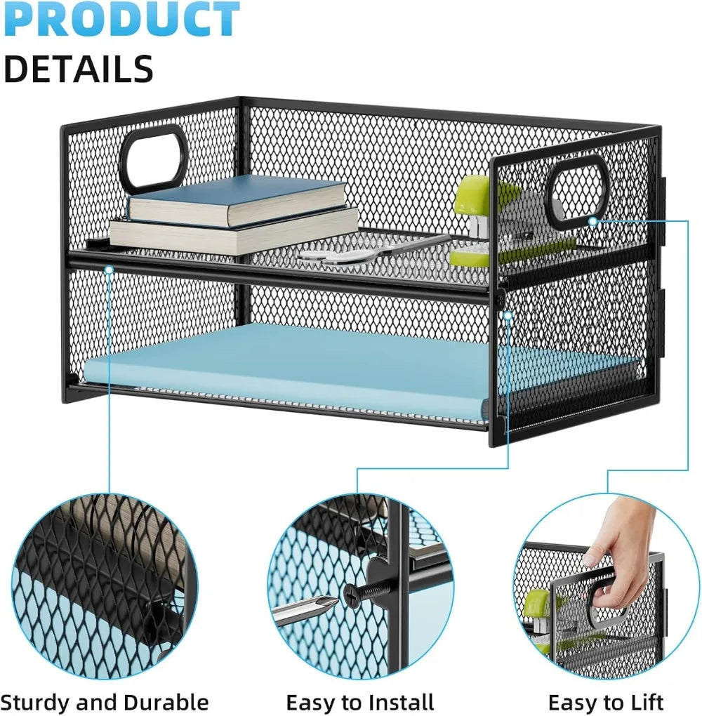 Mesh Paper Organizer Tray | 2 Tier | Letter Size | Black