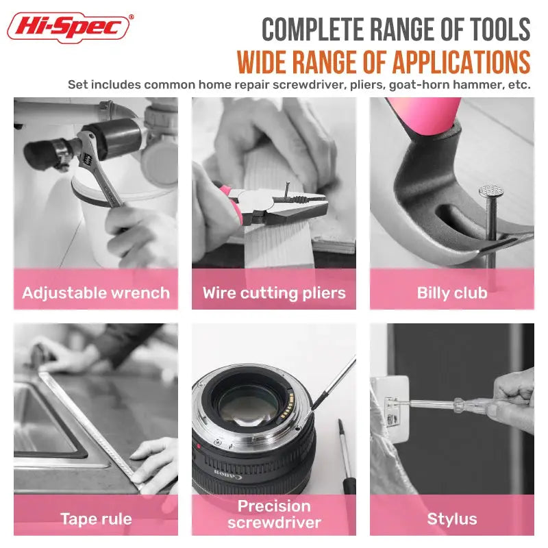 Hi-Spec 18/19/20/39PCS Pink DIY Home Tool Kit With Hammer Wrench Plier Multifunctional tools Hand Tools Set for Women & Car Care from PriceLows™