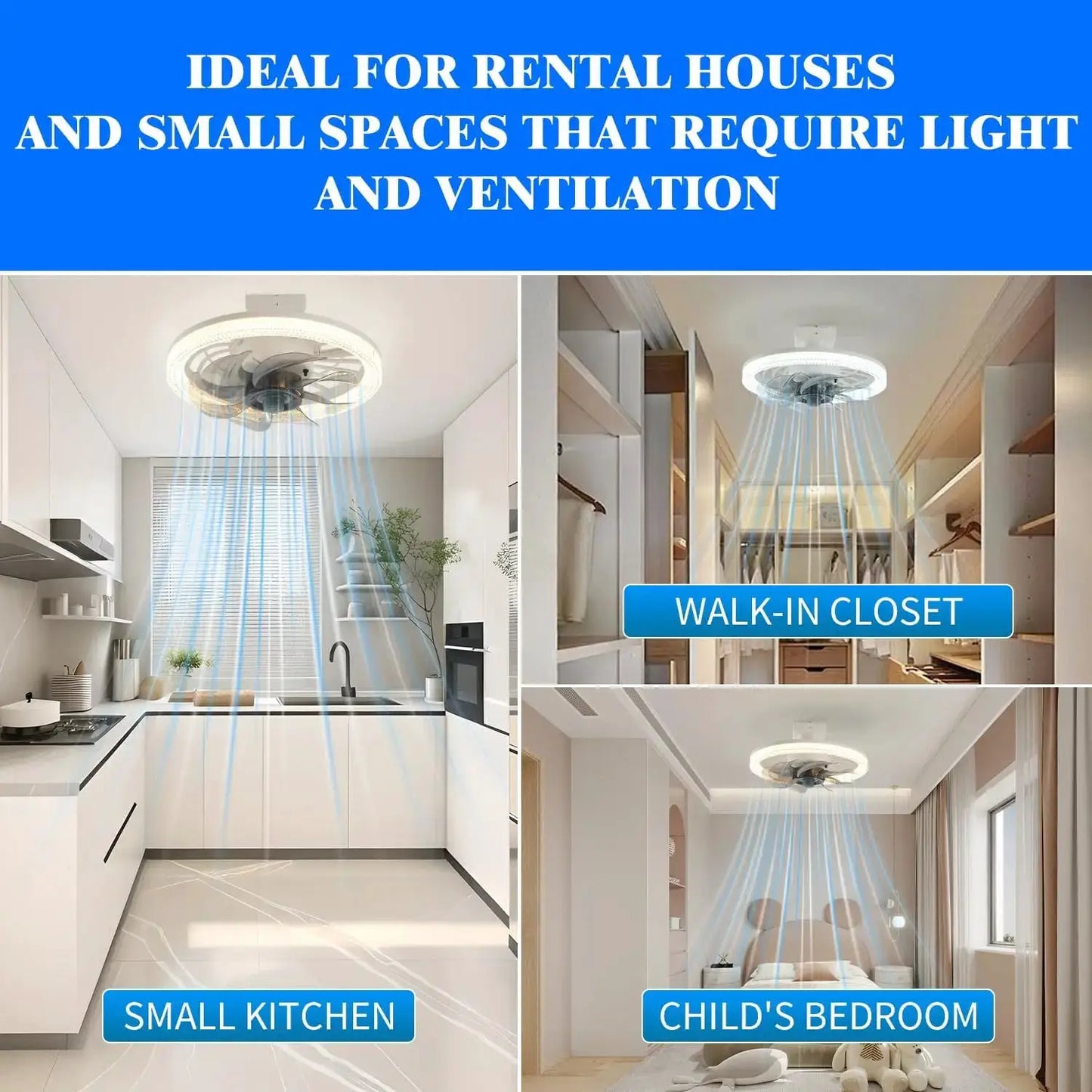LED Ceiling Fan | Remote Control | E26 Base Socket, 3 Color Dimmable | Bedroom