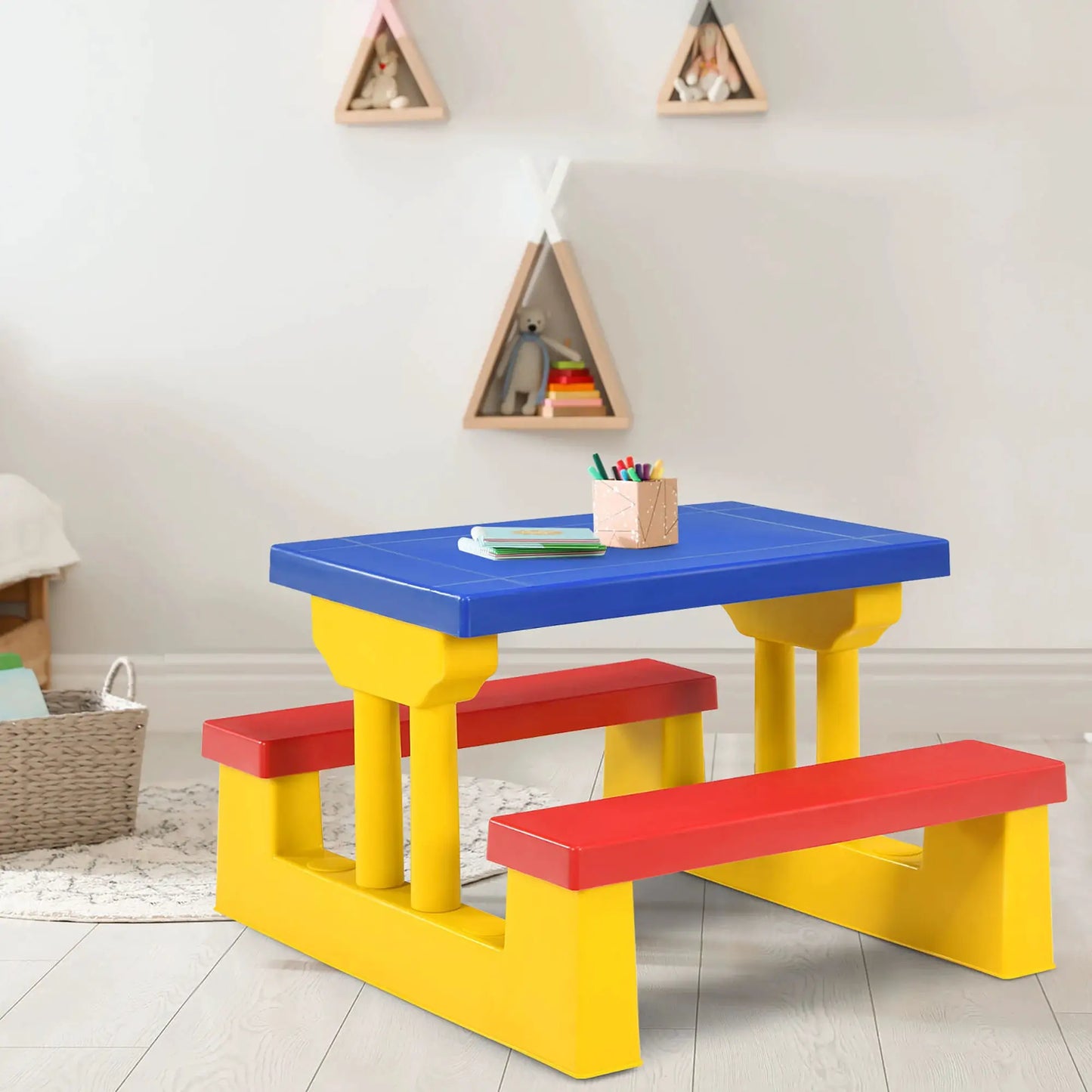 Kids Picnic Table Set W/Removable Umbrella Indoor Outdoor Garden Patio from PriceLows™