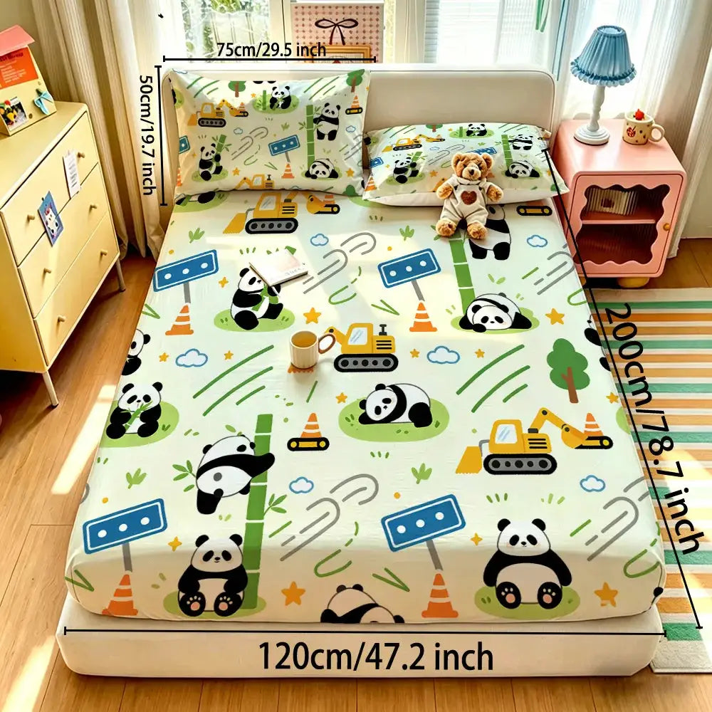 3pcs Cartoon Panda Printed Chipless Bed Sheet Set In Multiple Sizes, Soft Bed Cover, Bedroom Bedding Decoration, Gift Bedding from PriceLows™
