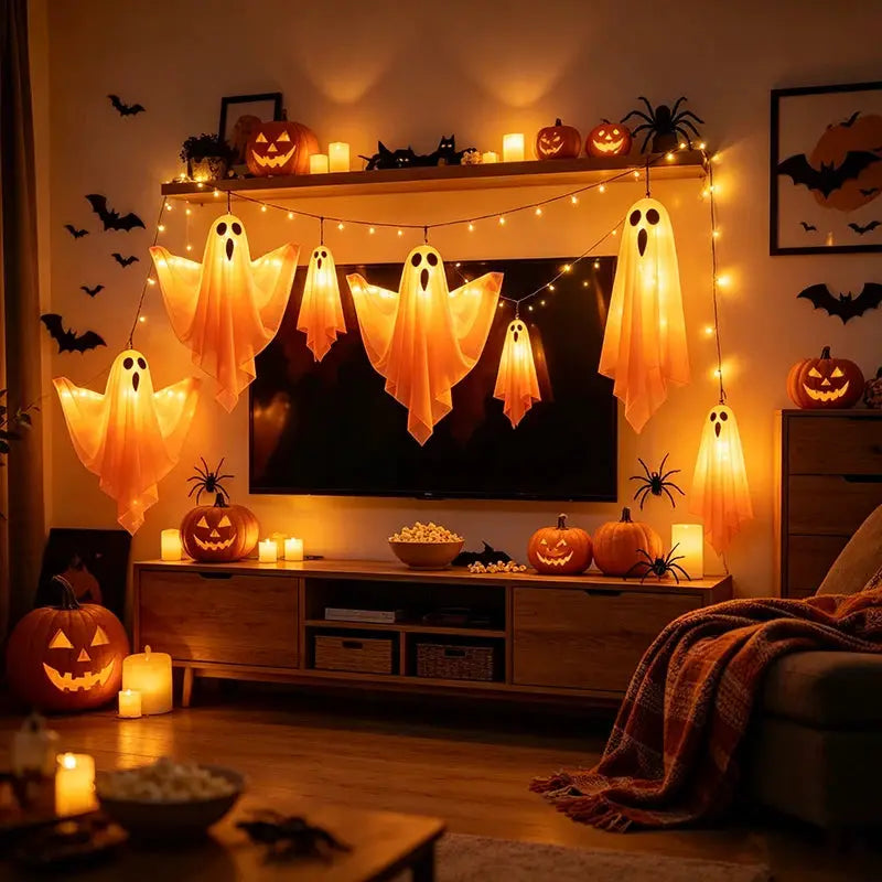 Hanging Halloween Ghost Light | Led Fabric | Battery Operated | One Size