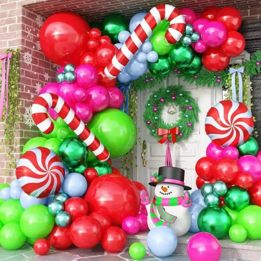 Christmas Balloon Garland Kit | Latex And Foil | Candy Cane Theme | Party Decor