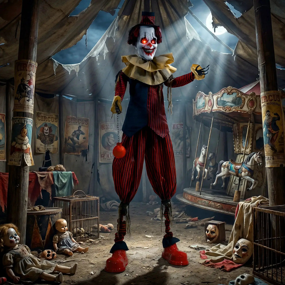 Animated Halloween Clown | Touch Activated | Light Up Eyes | 94 Inch
