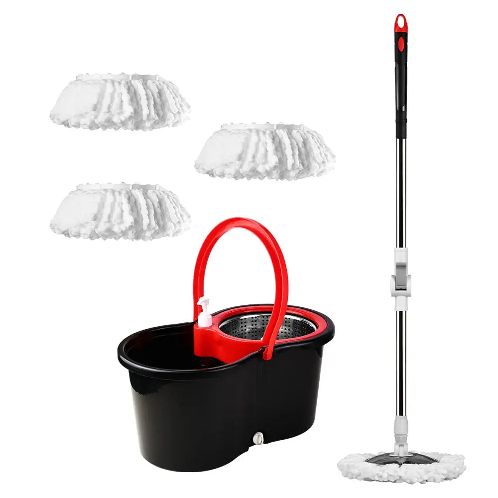 Mop Bucket Set 360° Dual-Motion Spin Mop System 3 Split-Yarn Mop Heads Self Cleaning Bucket from PriceLows™