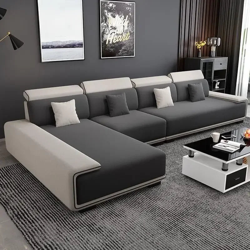 Sectional Sofa | Oversized Cushions | Gray | Curved