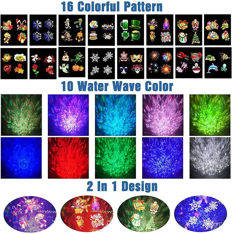 Outdoor Holiday Projector Lights | HD Moving Patterns | 2 In 1 Decor Effects