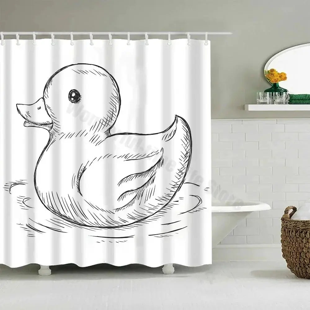 Cute Little Yellow Duck Shower Curtain Cartoon Funny Smiley Face Bathroom Waterproof Bath Duck Fabric 12 Hooks Bathroom Decor from PriceLows™