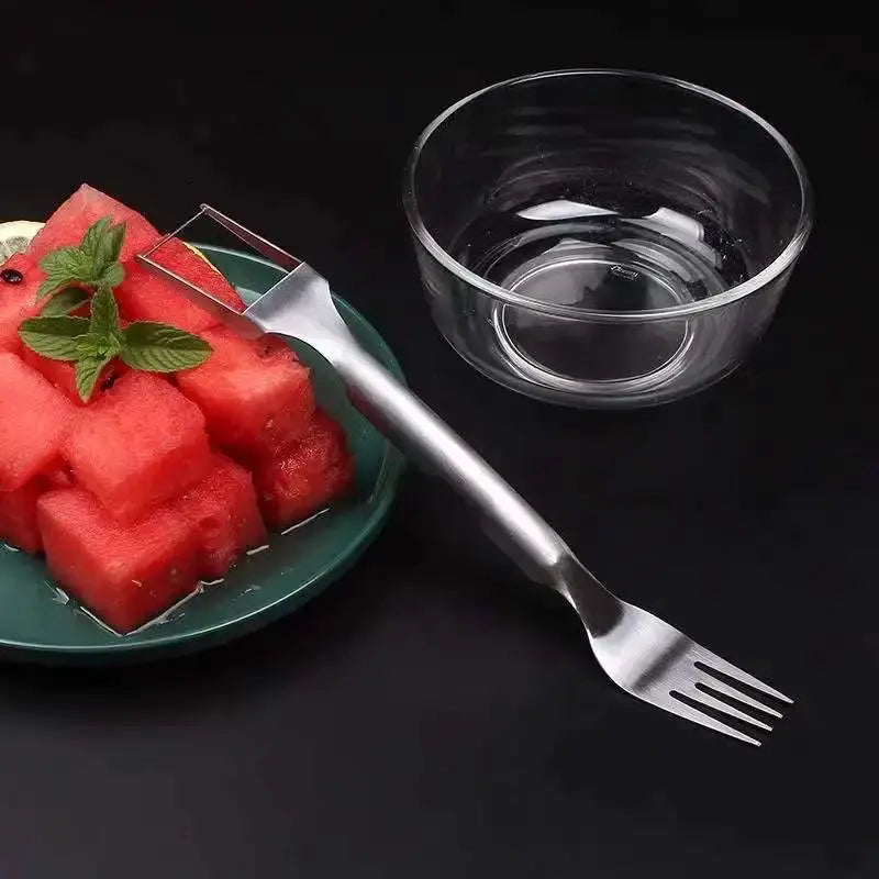 1pc Multi-purpose Portable 2In1 Watermelon Fork Slicer Watermelon Slicer Cutter Knife Stainless Steel Kitchen Fruit Cutting Fork from PriceLows™