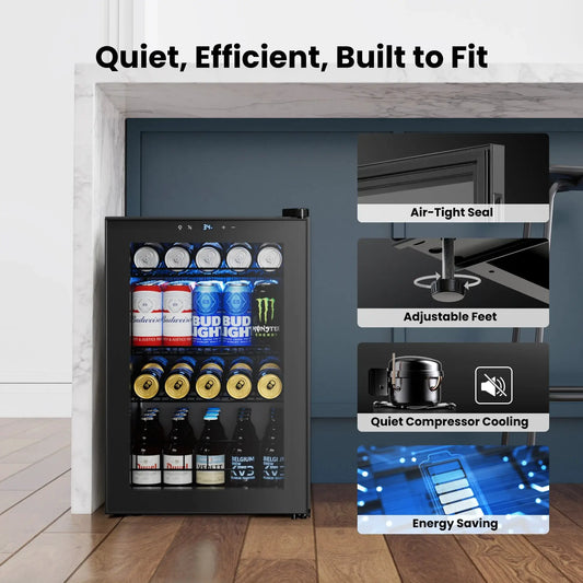 Beverage Refrigerator Cooler-77Cans Freestanding Mini Fridge Cooler with Glass Door for Home Office from PriceLows™