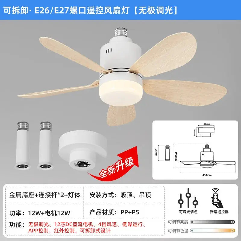 Ceiling Fan With Light | E26 E27 Base | Remote And App Control | 52.5cm 4 Speed