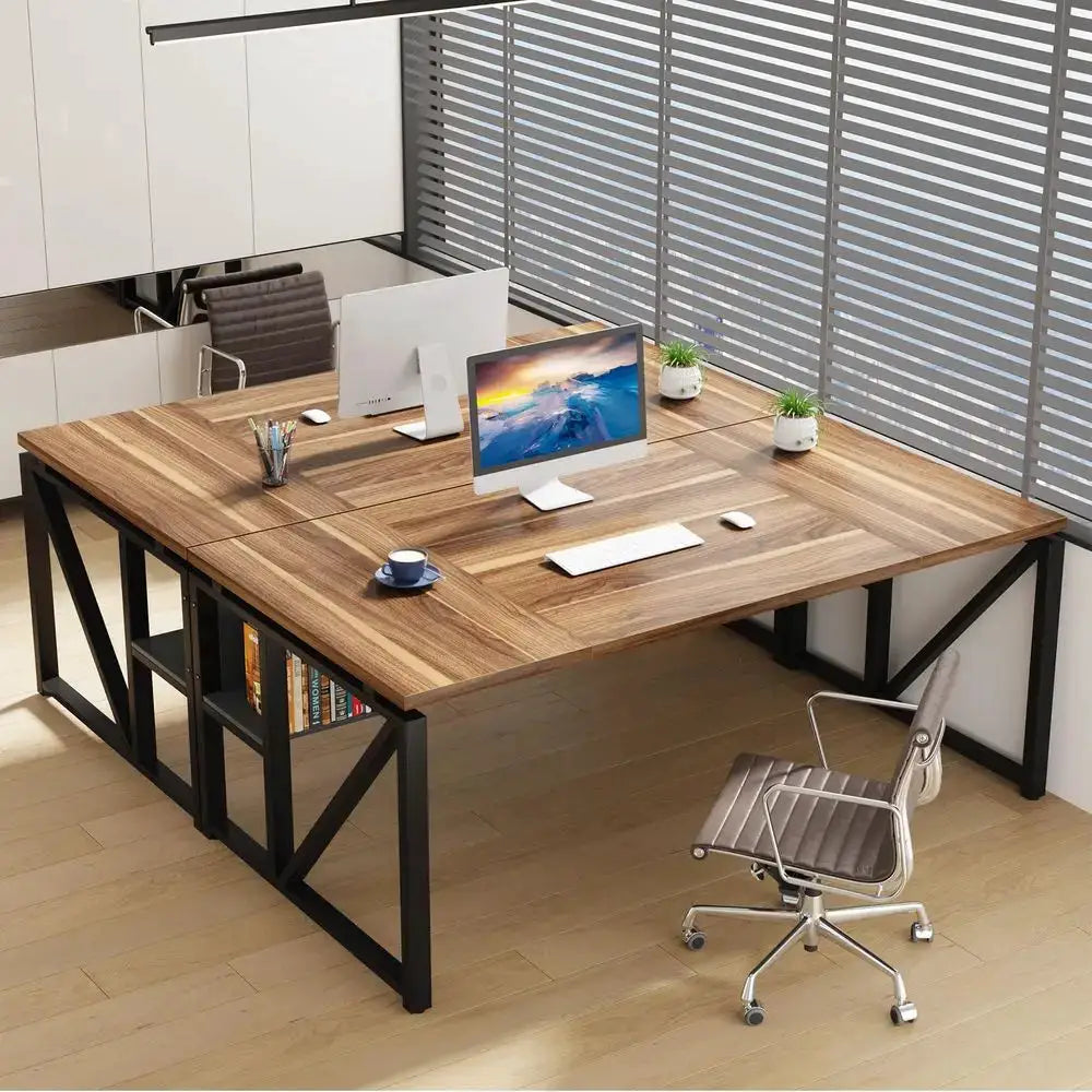 63 inches Computer Desk with Bottom Storage Shelf Home Office Desk Writing Table for Workstation, Dark Walnut Steel Leg, Cabine from PriceLows™