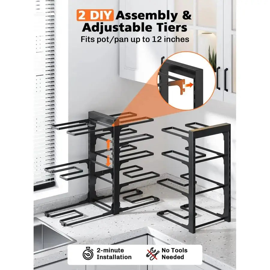 8Tier Pots and Pans Organizer under Cabinet, 15.83 Height Heavy Duty Pot Pan Organizer Kitchen Cabinet Organization and Storage, from PriceLows™