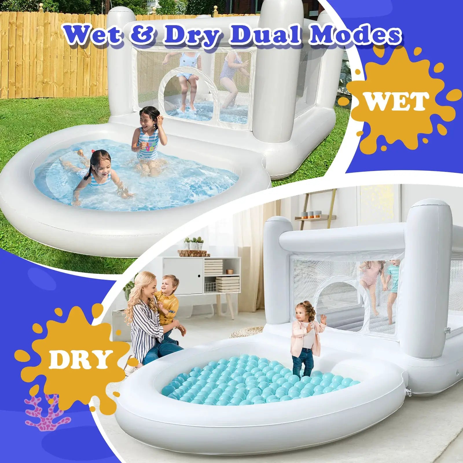 Sold out White Bounce House with Pump Kids Ball Pit Bounce House for Kids 3-6 Birthday Indoor or Outdoor Playhouse Customization from PriceLows™