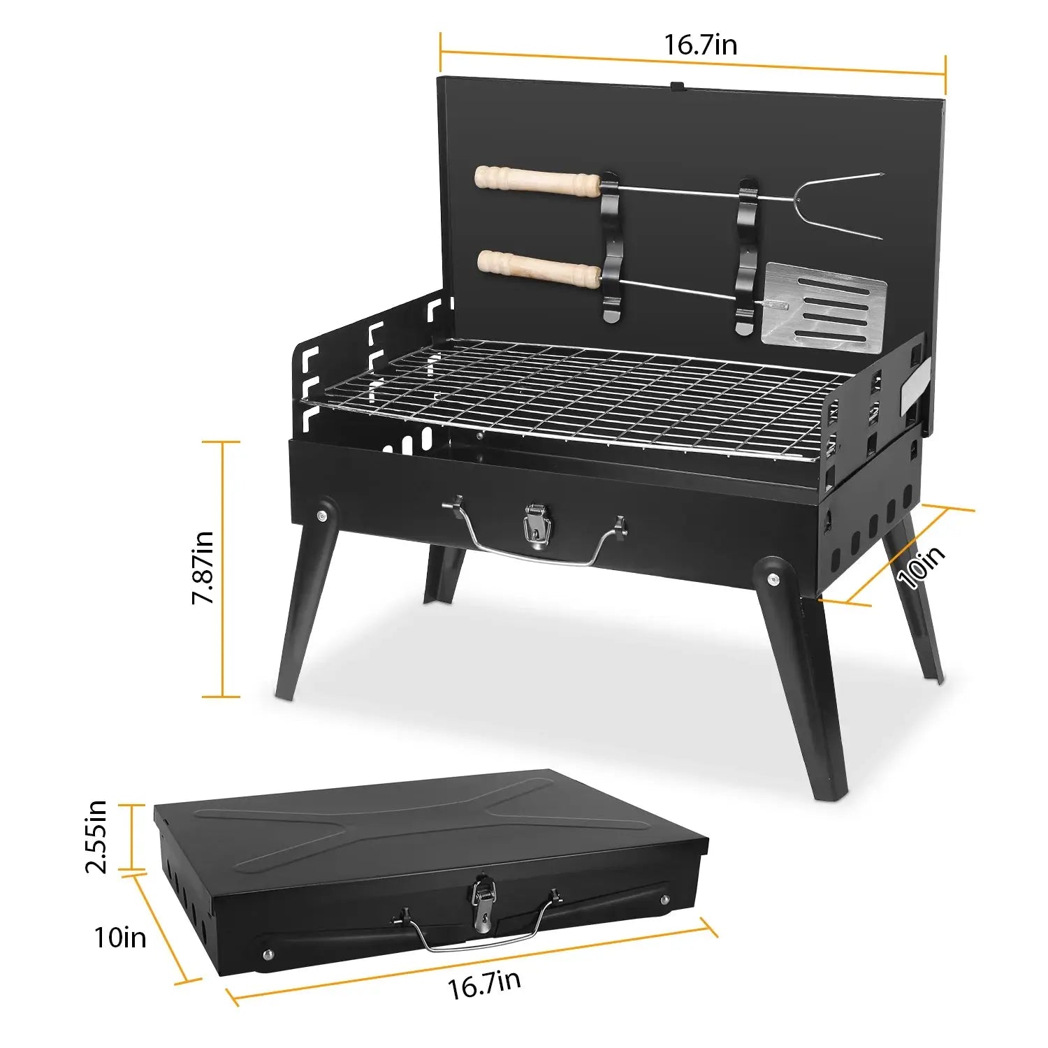 Portable Charcoal BBQ Grill Folding Desktop Barbecue Rack for Outdoor Camping Picnic 3-Level Adjustable - Fast US Shipping from PriceLows™
