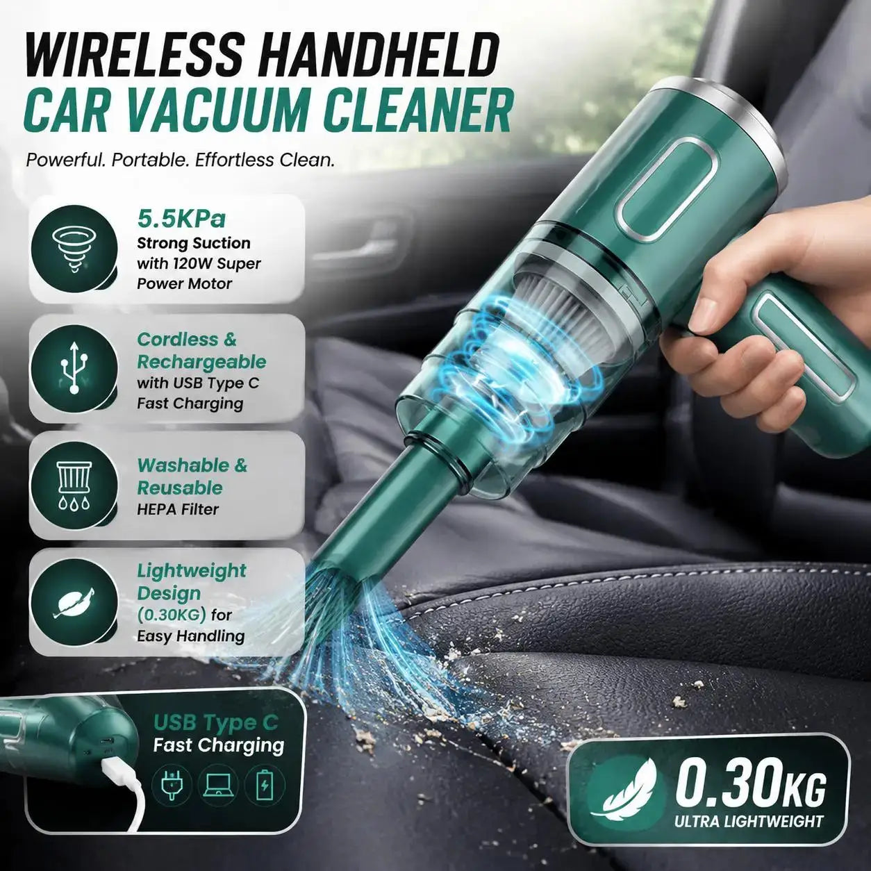 Cordless Car Vacuum Cleaner | 60W High Suction | Rechargeable Handheld