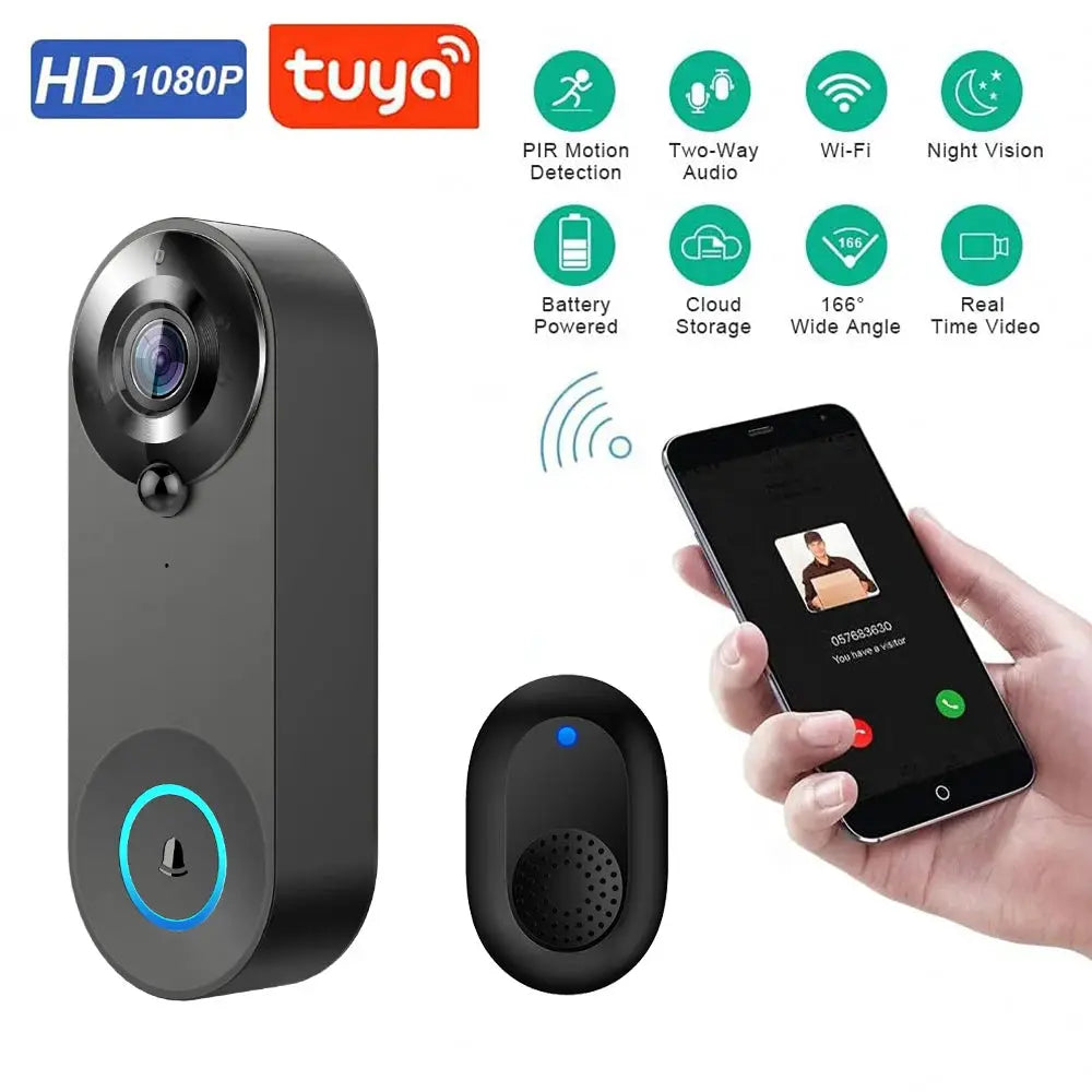 Wireless Video Doorbell | 1080P Night Vision | Two Way Audio | Black