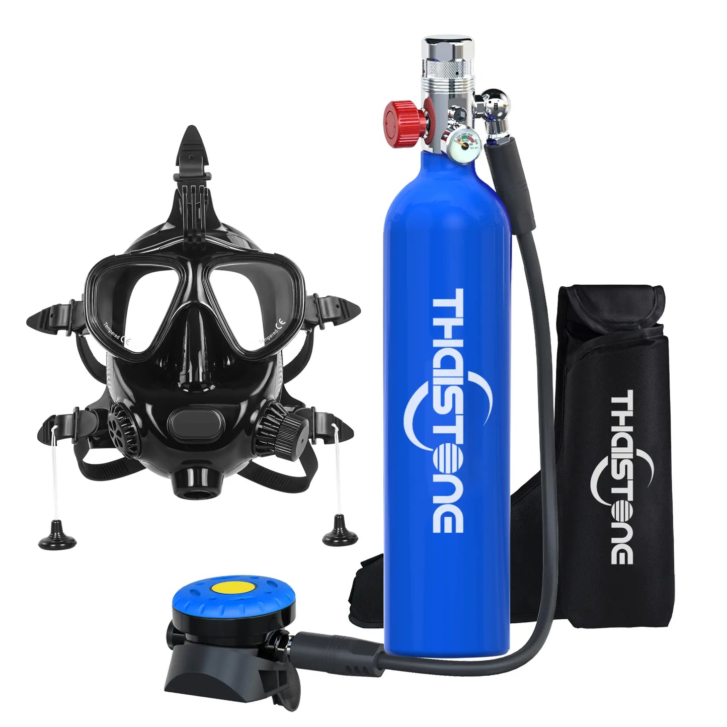 THAISTONE Colorful 1L Scuba Oxygen Tank Set with Full Face Mask, Backup Air Cylinder & Emergency Rescue Pony Bottle，15-25 Min from PriceLows™