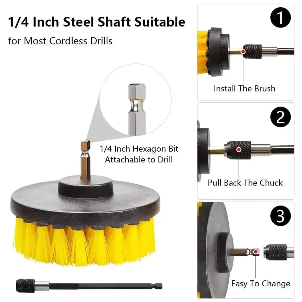 Drill Brush Attachment Set Power Scrubber Wash Cleaning Brushes Tool Kit with Extension for Clean Glass windows Kitchen Toilet from PriceLows™