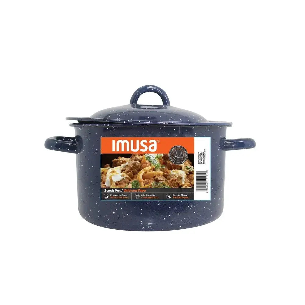 Stock Pot | Enamel Coated | 6 Qt Capacity | Oven Safe, Induction Compatible