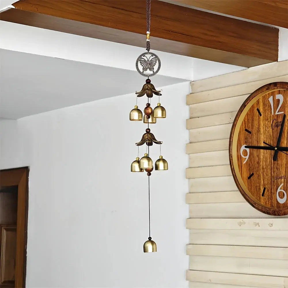 Garden Random Style Double Metal Bell Pendant Wind Chime, Brass Color Bell Hanging Decoration Home Patio Wall Hanging Gift from PriceLows™