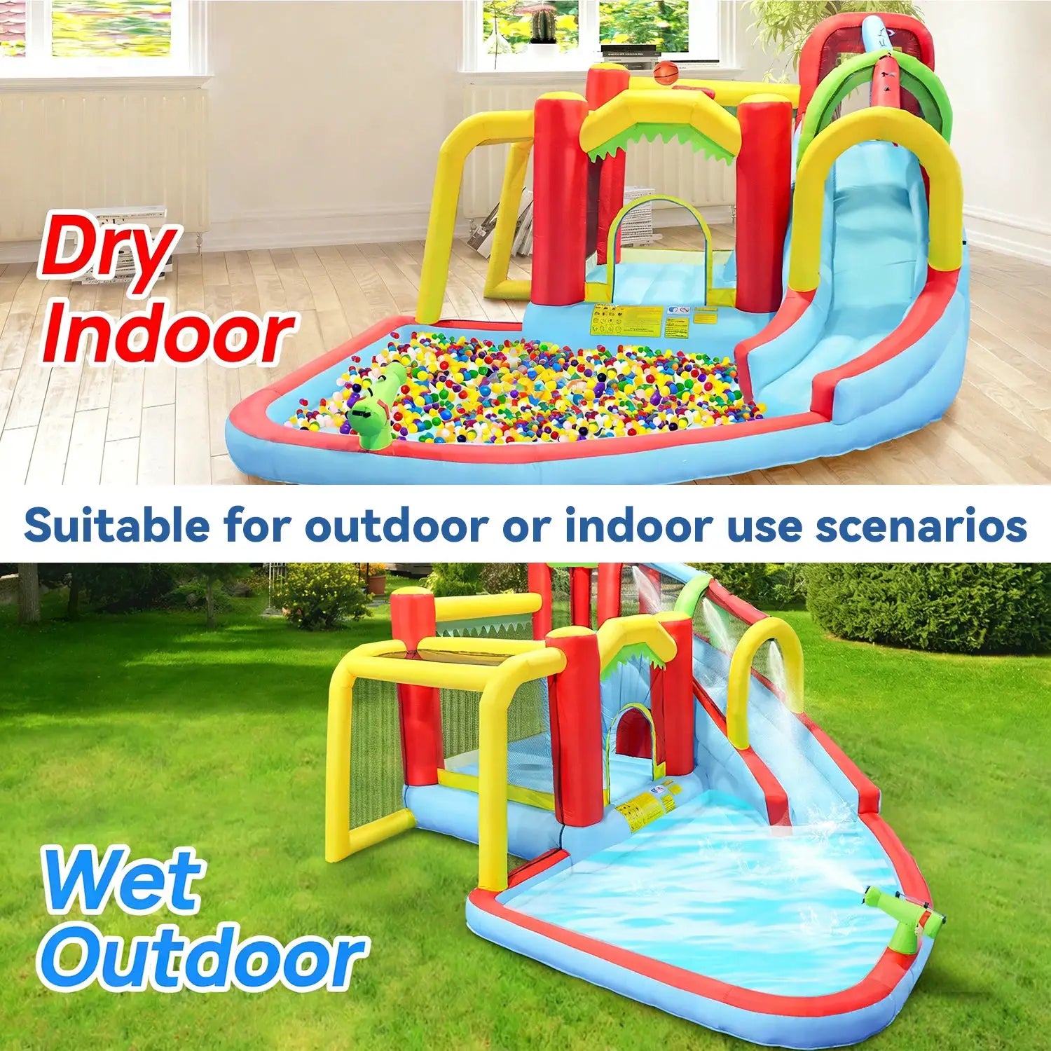7in1 Inflatable Water Slide Park Bounce House Outdoor Backyard Splash Pool Climbing Wall Basketball Soccer Water Gun Kids Party from PriceLows™