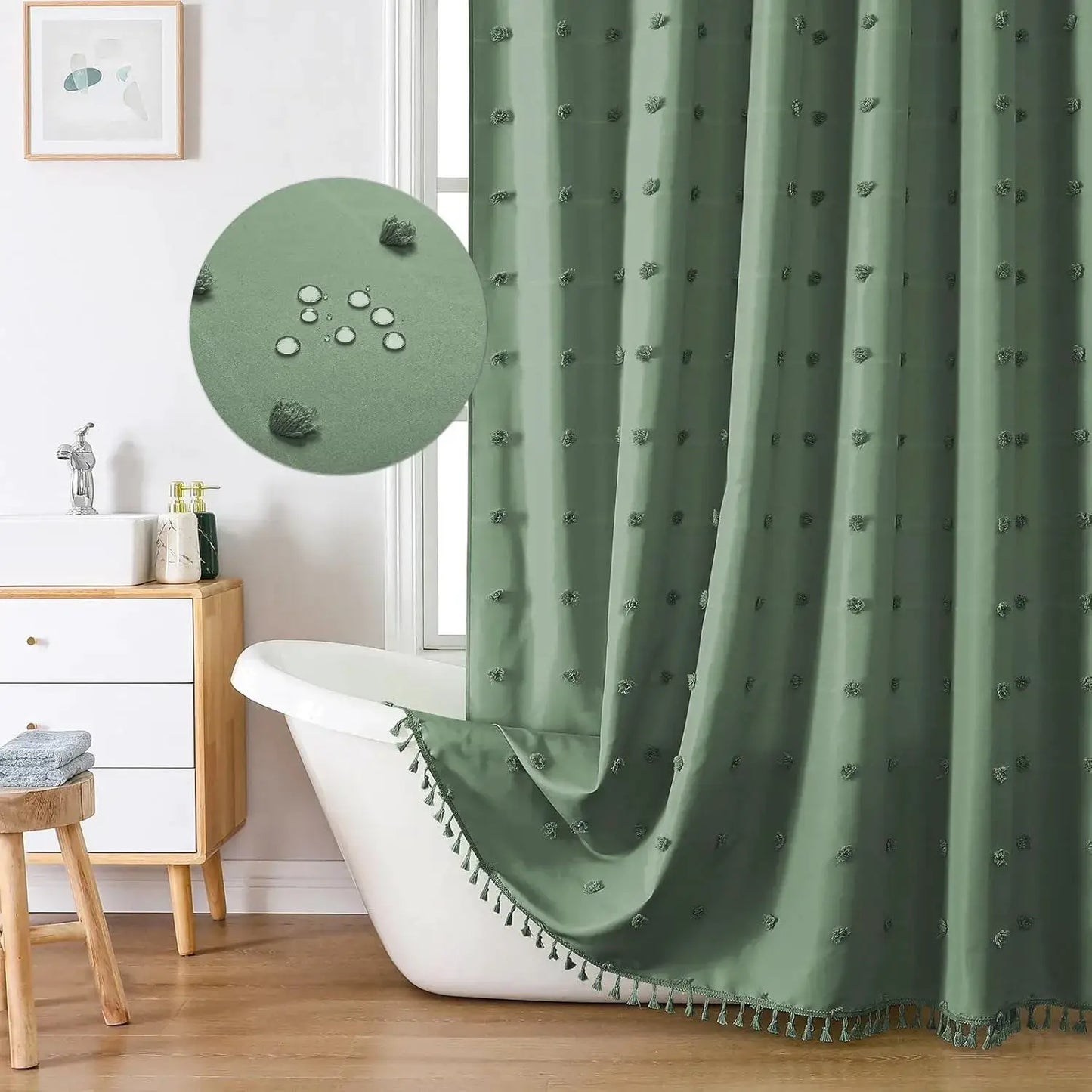 Bohemian Chic Polka Dot Shower Curtain with White Hooks - , Machine Washable Polyester Bathroom Decor from PriceLows™