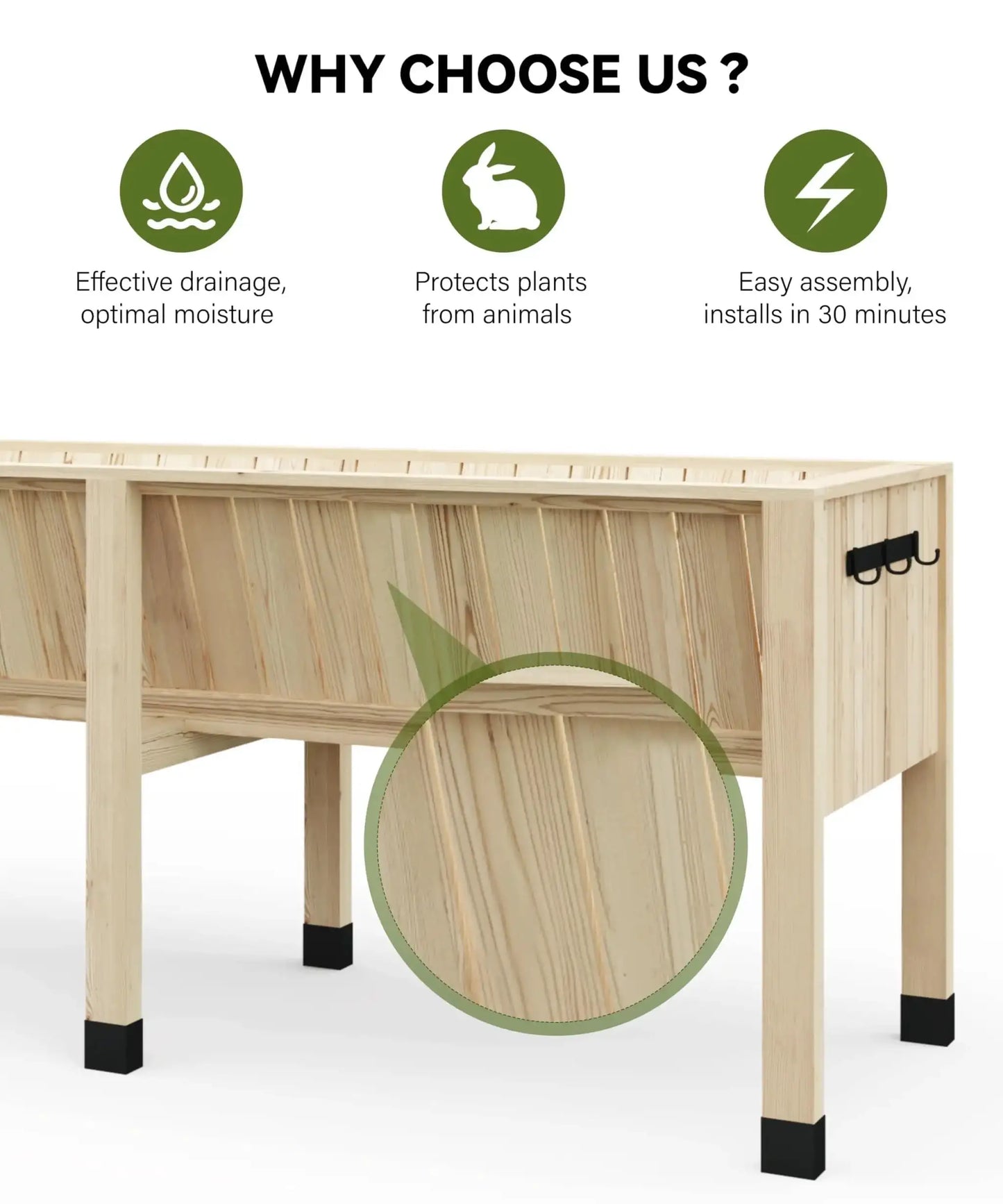 Raised Wooden Garden Bed with Tool Hooks, Elevated Planter Box with Legs, Rectangle Veg Trough Planter for Flower Vegetable from PriceLows™