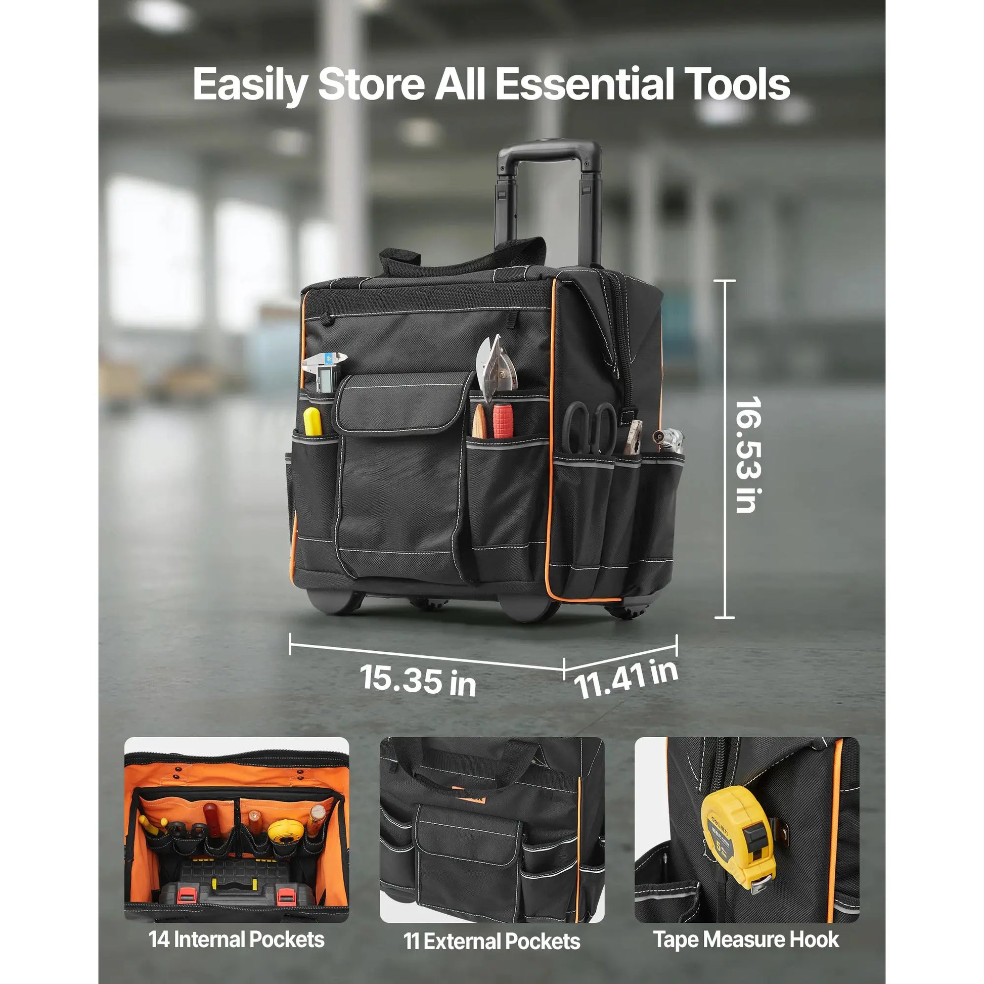 SucceBuy 110Lbs Rolling Tool Bag 25 Pockets Roller Tool Bag on Wheels with Telescoping Handle Toolbag Organizers for Mechanic from PriceLows™
