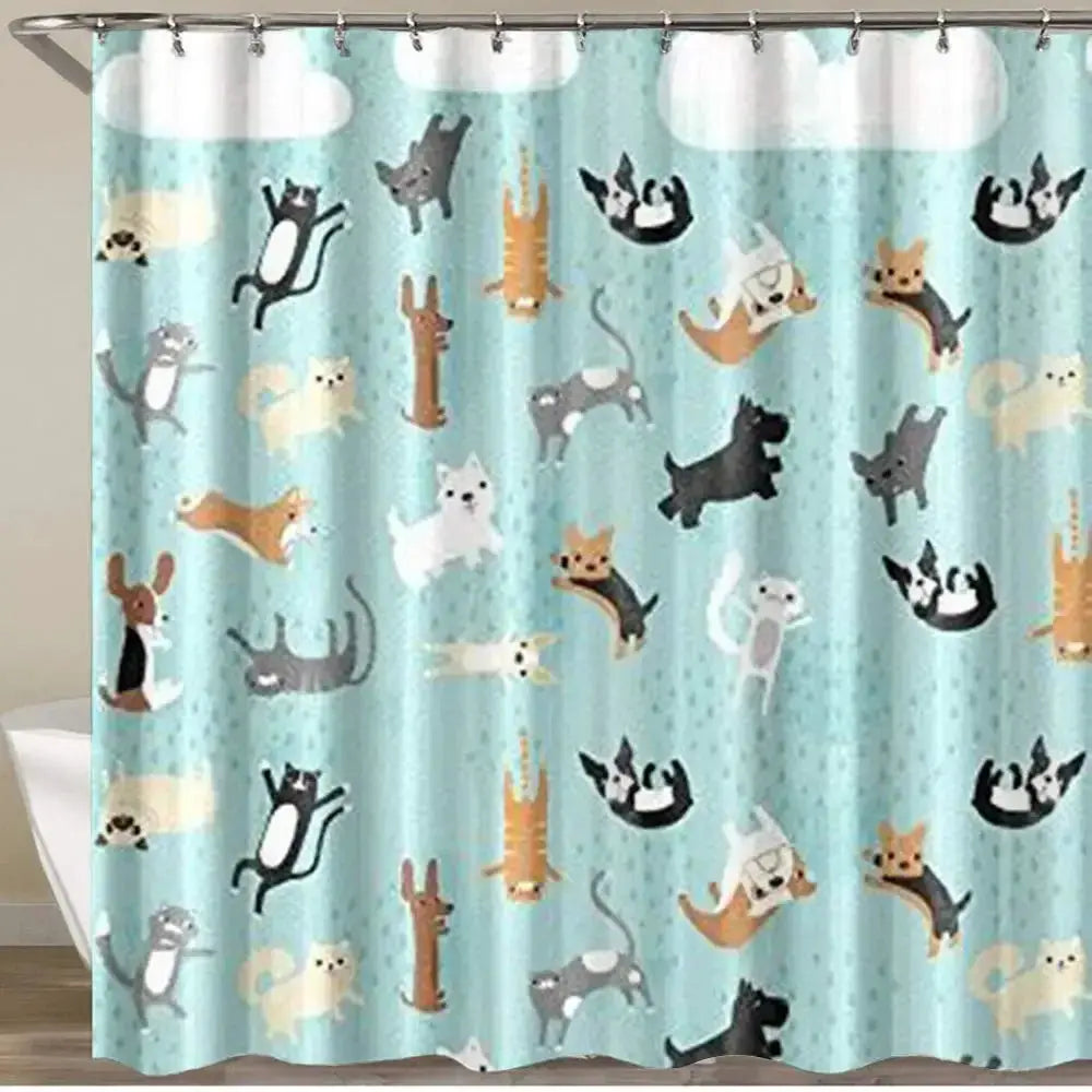 Raining Cats and Dogs Shower Curtain Funny Cartoon Cute Animal Hilarious Pets Playing Water Polyester Waterproof Bathroom Panels from PriceLows™