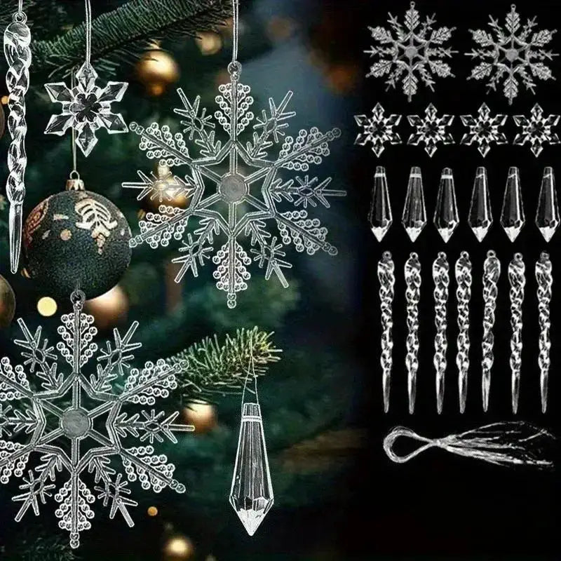Acrylic Snowflake Ornaments | Clear Crystal Look | Ready To Hang | 12 24 Pcs