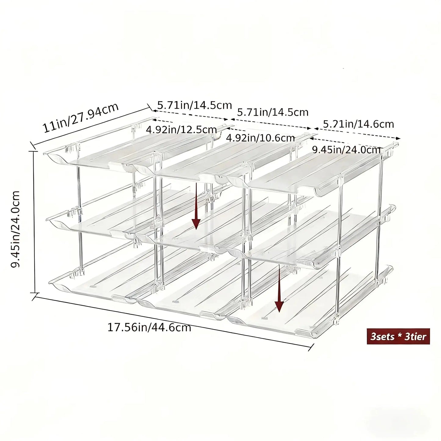 3-Tier 36-Capacity Stackable Rolling Can Organizer - Clear Plastic Space-Saving for Pantry/Fridge (3 Sets) | 24-hour Shipping from PriceLows™