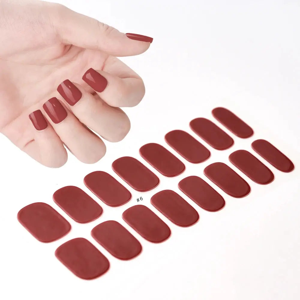 1Pcs Semi-Cured UV Gel Nail Sticker Pure Color Full Cover Waterproof Long-lasting Nail Strips 16Tips DIY Nail Polish Stickers *& from PriceLows™