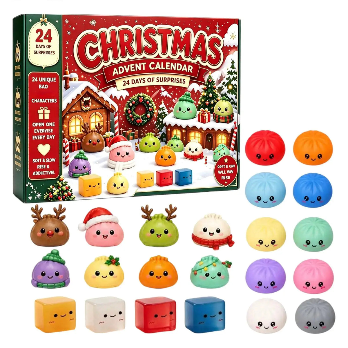 Christmas Squishies Advent | 24 Day Countdown | Soft Plastic Minis | Gift Set