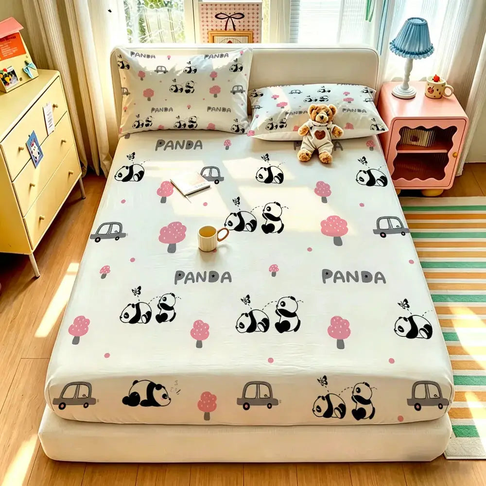 3pcs Cartoon Panda Printed Chipless Bed Sheet Set In Multiple Sizes, Soft Bed Cover, Bedroom Bedding Decoration, Gift Bedding from PriceLows™