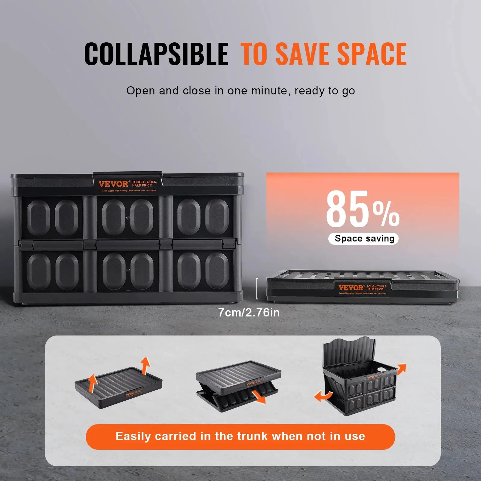 SucceBuy Set of 3 45L/65L Collapsible Storage Bins Folding Stackable Utility Garage Crates with Lids for Clothes Snack Grocery from PriceLows™