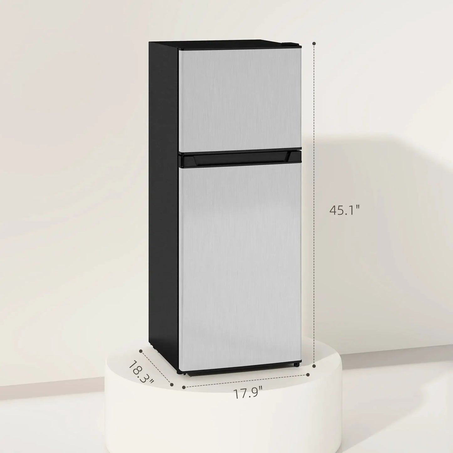 Black & Silver 2 Door Mini Fridge with Freezer, Compact Refrigerator (-4℉~10.4℉ Freezer & 28.4℉~50℉ Fridge), for Bedroom, Dorm, Office, Apartment, Keep Food & Drinks Fresh from PriceLows™
