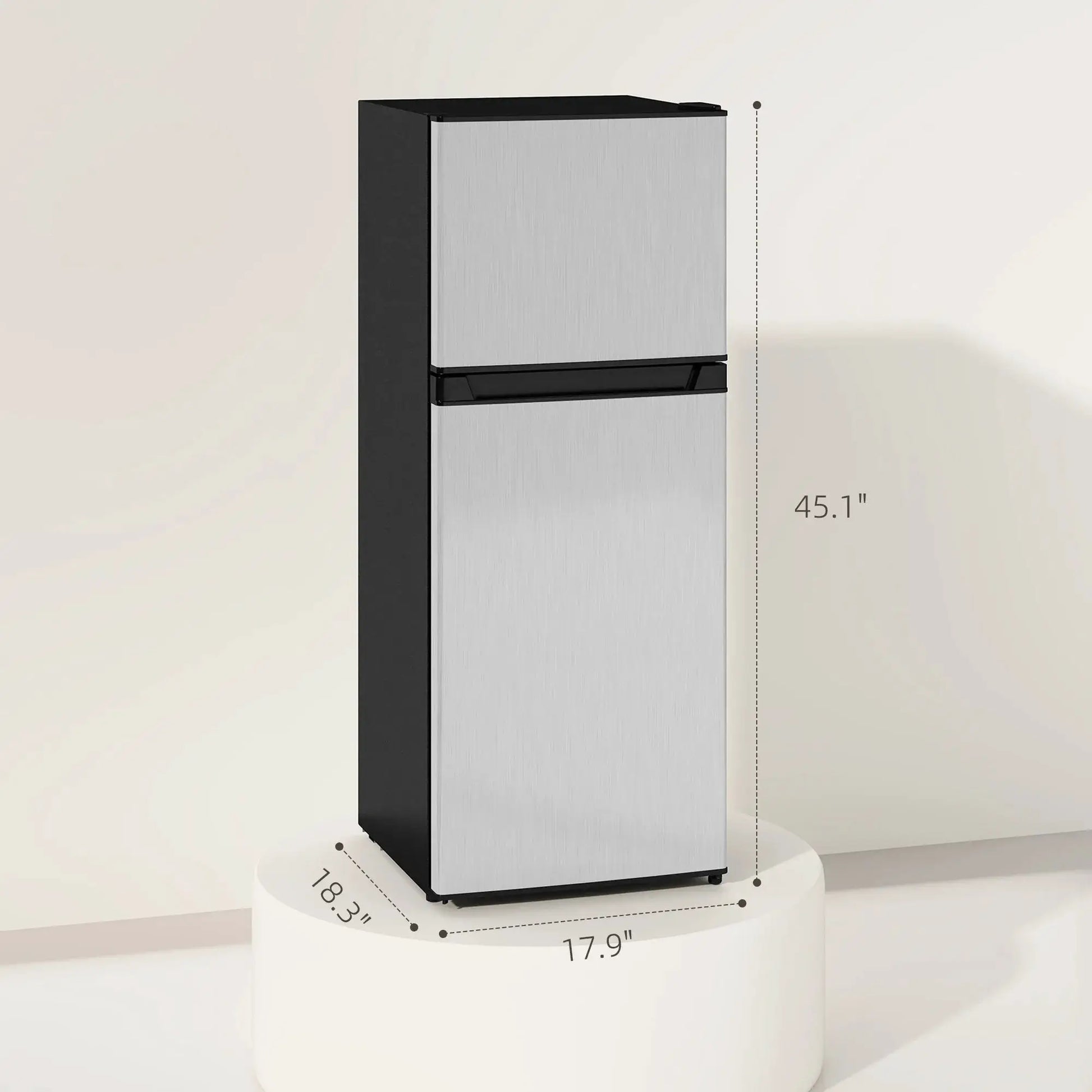 Black & Silver 2 Door Mini Fridge with Freezer, Compact Refrigerator (-4℉~10.4℉ Freezer & 28.4℉~50℉ Fridge), for Bedroom, Dorm, Office, Apartment, Keep Food & Drinks Fresh from PriceLows™