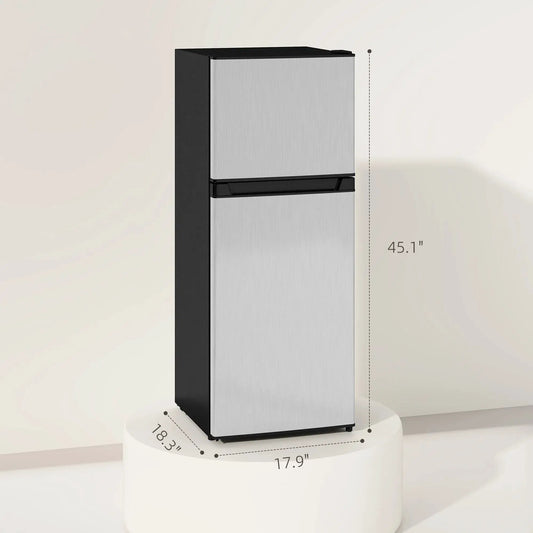 Black & Silver 2 Door Mini Fridge with Freezer, Compact Refrigerator (-4℉~10.4℉ Freezer & 28.4℉~50℉ Fridge), for Bedroom, Dorm, Office, Apartment, Keep Food & Drinks Fresh from PriceLows™
