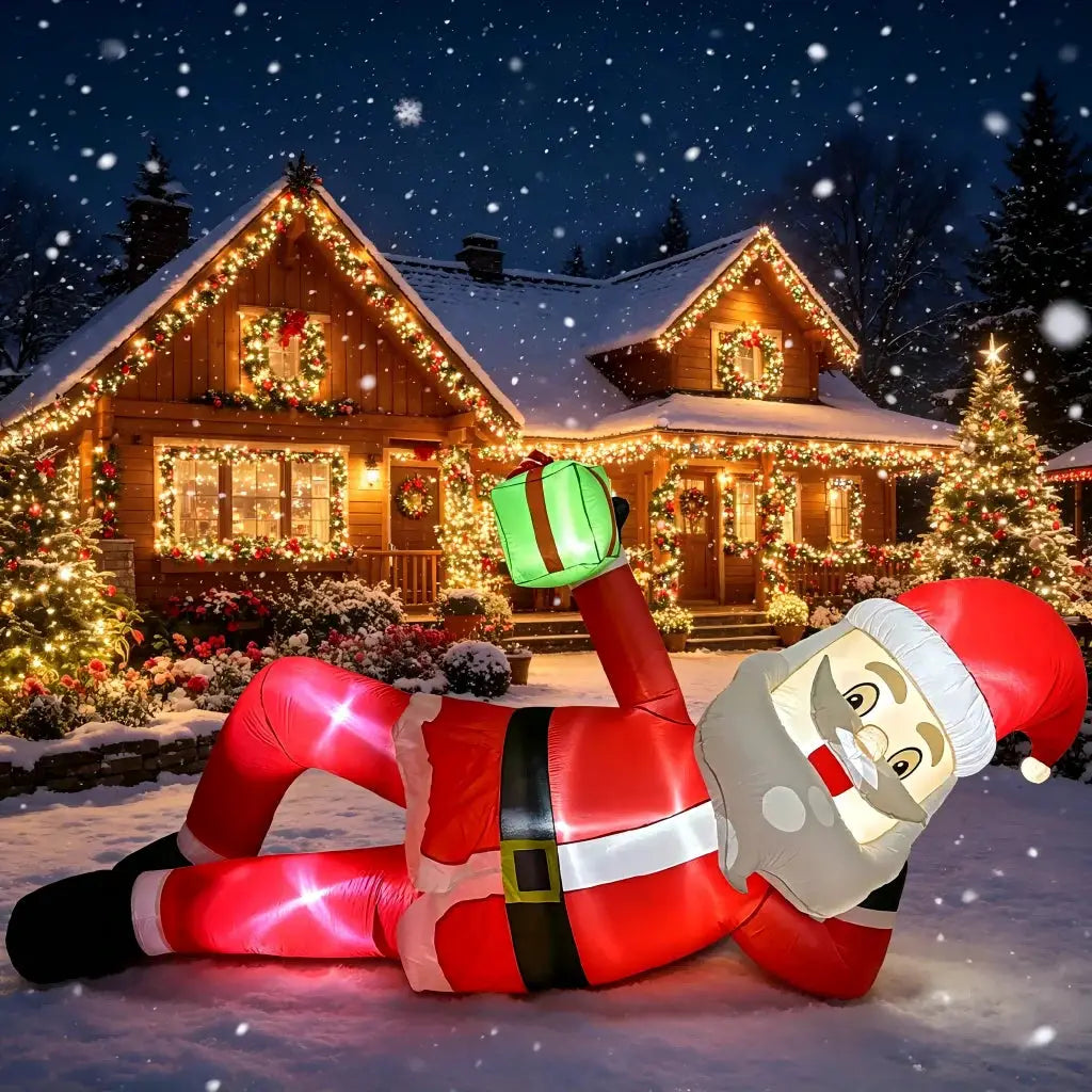 Inflatable Santa | 11.8FT Lying Pose | LED Lights | Gift Box