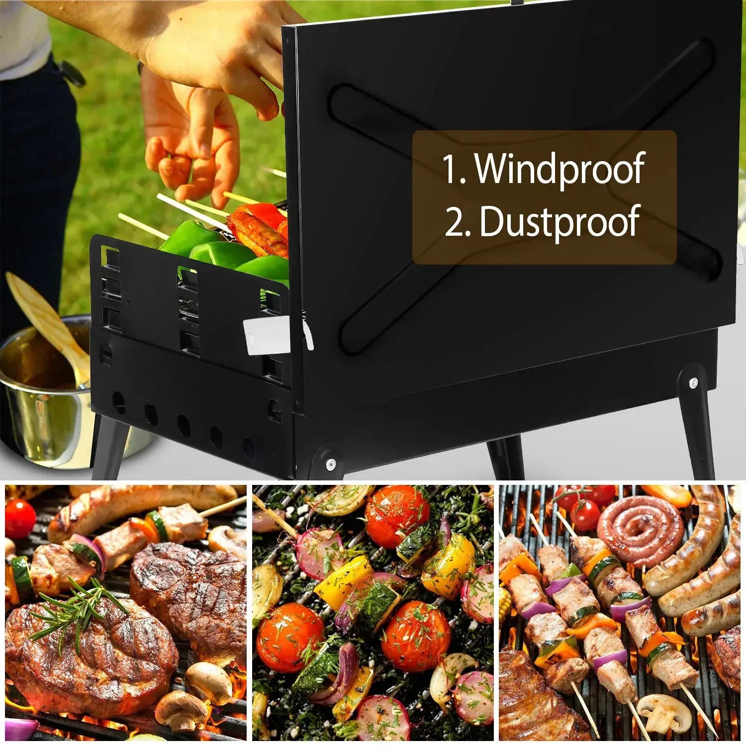 Portable Charcoal BBQ Grill Folding Desktop Barbecue Rack for Outdoor Camping Picnic 3-Level Adjustable - Fast US Shipping from PriceLows™