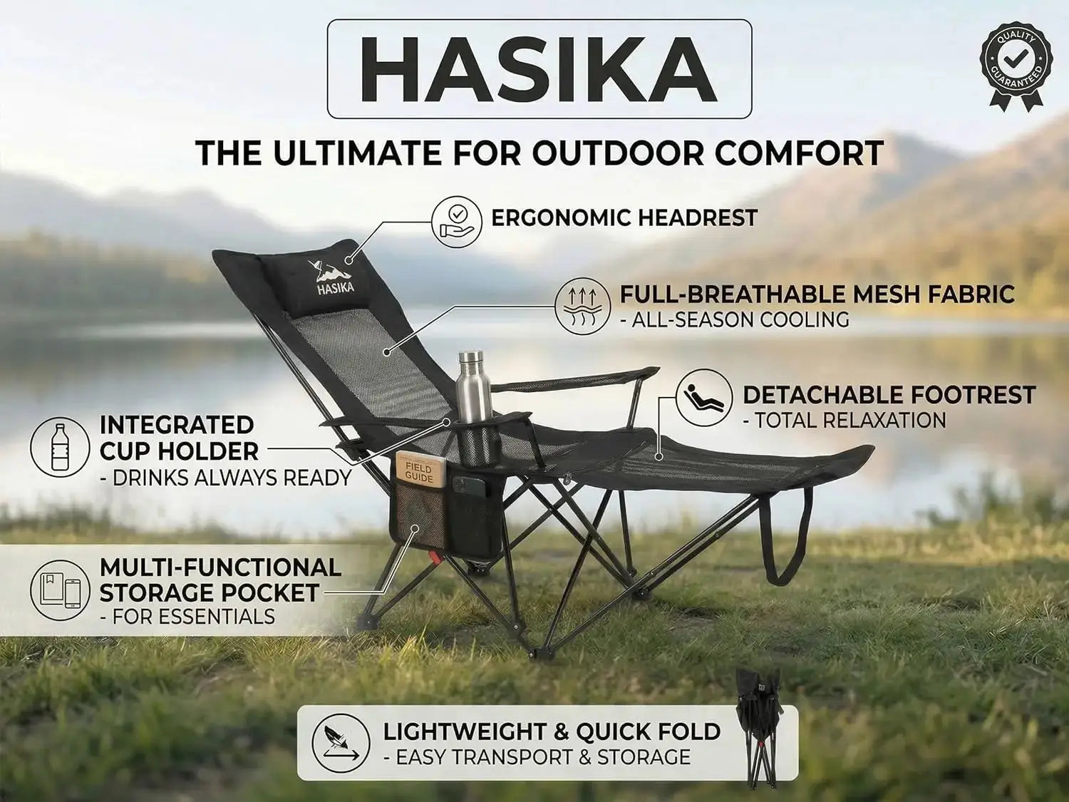 Reclining Camping Chair with Footrest, Ultra-Lightweight 8 lbs, 4-Position Adjustable, Portable Folding Lounge Chair for Outdoor from PriceLows™
