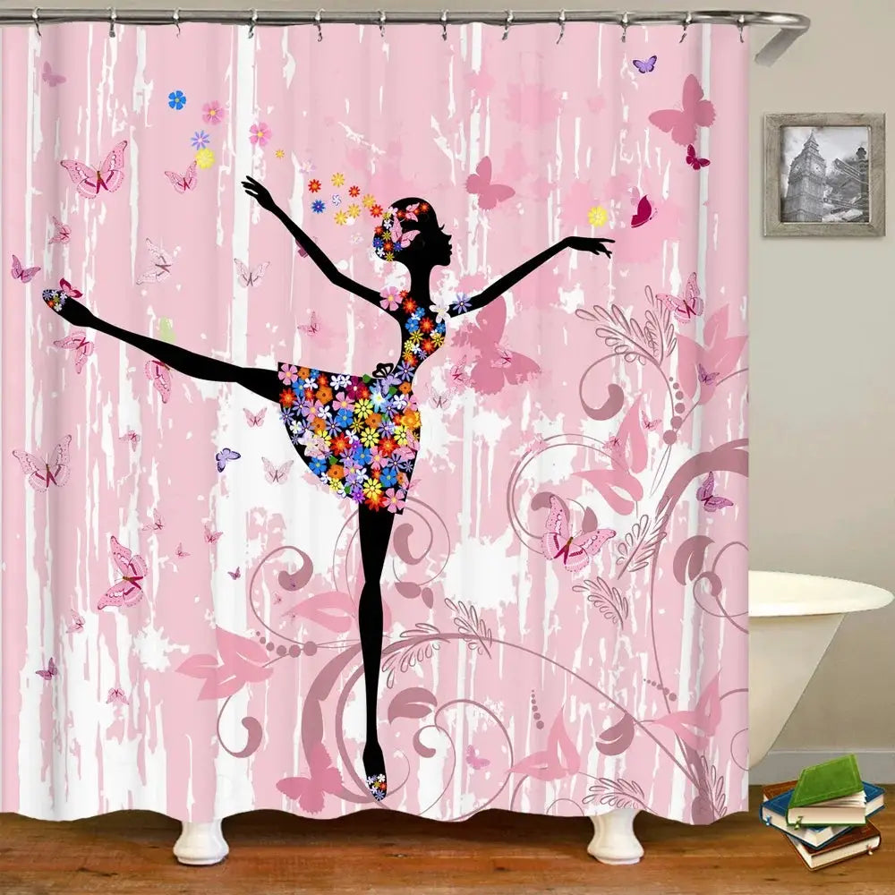 Pink Flower Butterfly Girls Shower Curtains Bathroom Curtain Fabric Waterprood Polyester For Bath Decor Bath Curtain With Hooks from PriceLows™