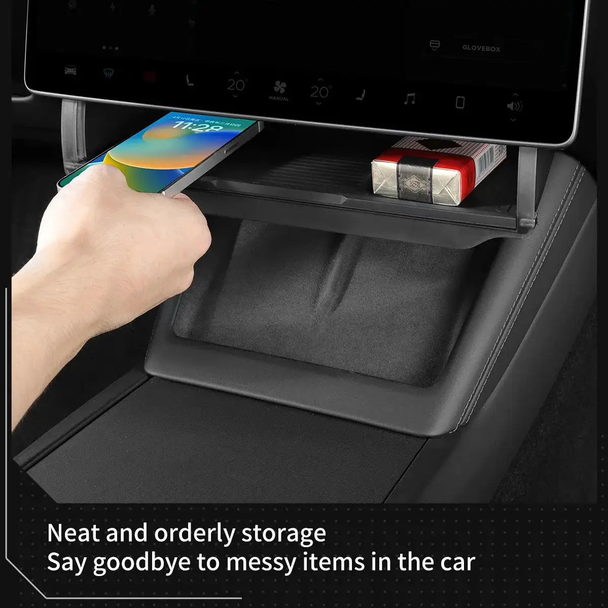For Tesla Model Y Juniper 2026 Model 3 Highland 2025 Under-Screen Hidden Storage Box Behind Screen Center Console Organizer Case from PriceLows™