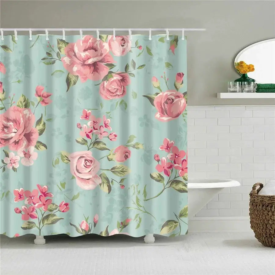 3D Flower Plum Blossom Lotus Lavender Rose Shower Curtains Bathroom Curtain Frabic Waterproof Polyester Bath Curtain with Hooks from PriceLows™