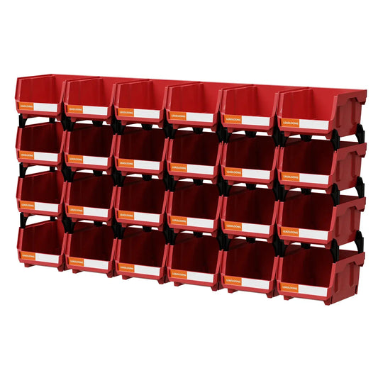 6/24 Pcs Red Stackable Plastic Parts Bins - 5"x4"x3" Garage Tool Storage Containers - Heavy-Duty Organizer Bins for Workshop from PriceLows™
