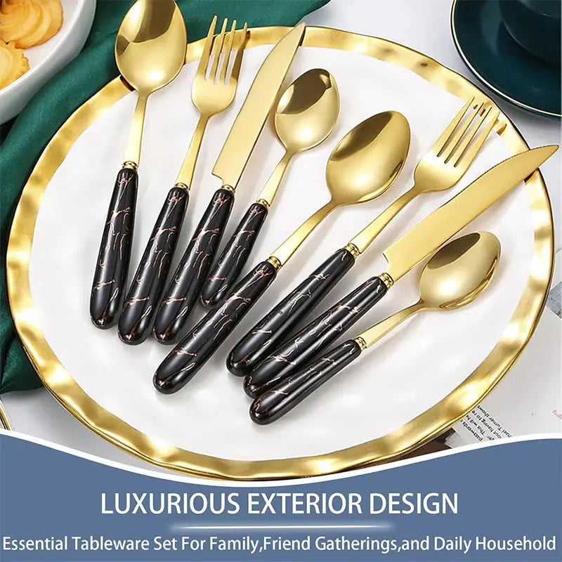 LMETJMA 24 Pcs Flatware Set Stainless Steel Knives Forks Spoons Cutlery Set Service for 6 Kitchen Utensil Tableware Set JT378 from PriceLows™