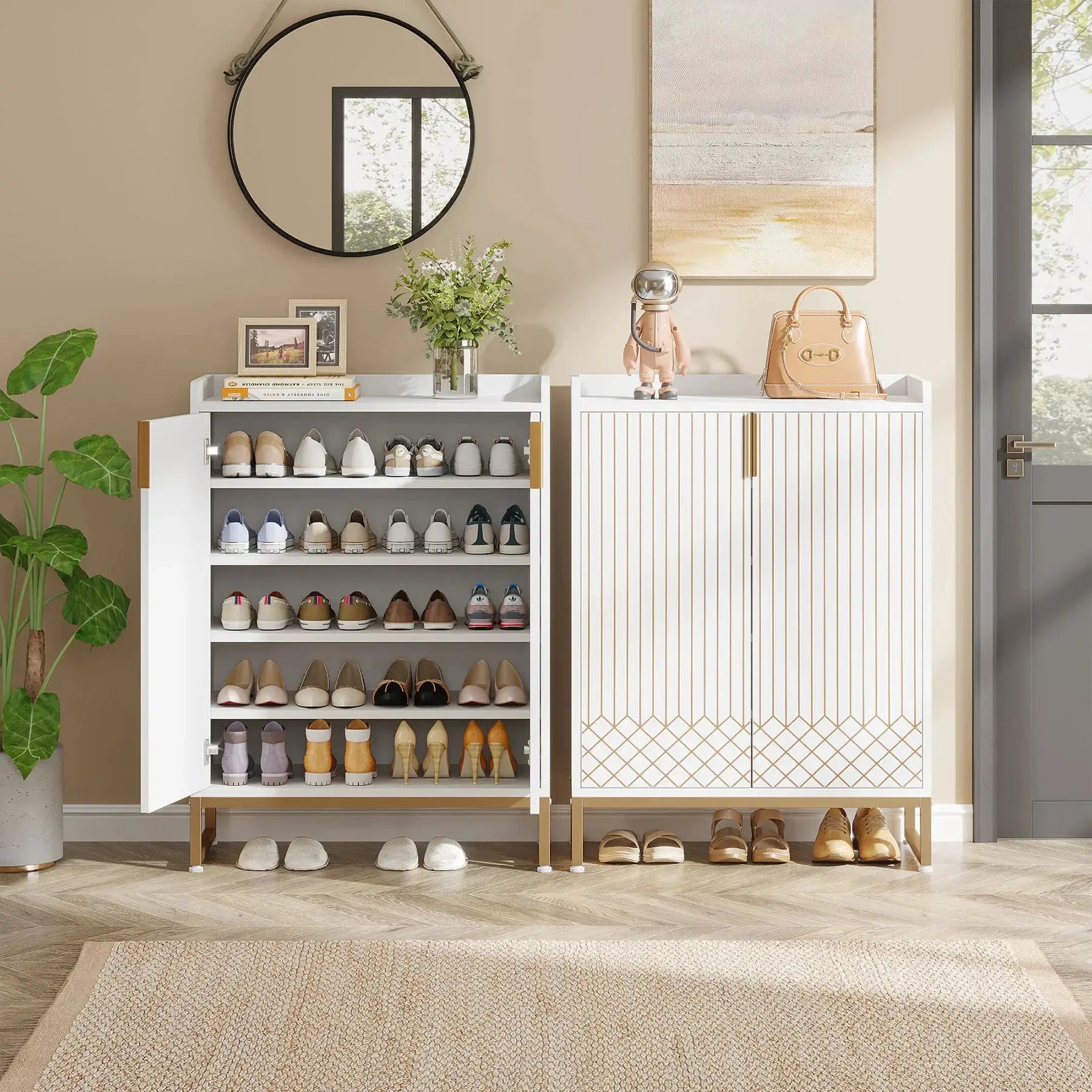 Tribesigns White Shoe Cabinets with Doors, 5-Tier Shoe Rack, Wood Storage Cabinet for Bedroom Hallway Living Room from PriceLows™