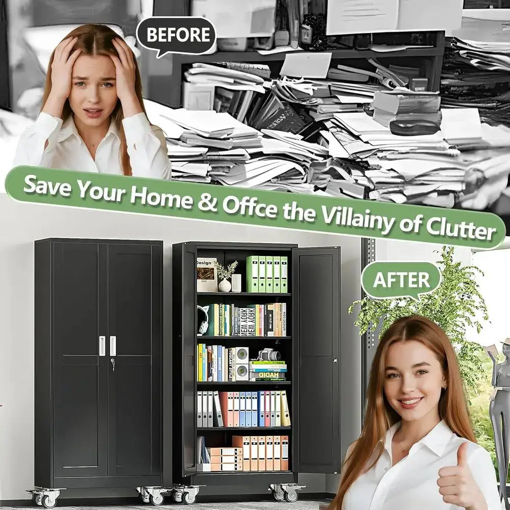 71 Tall Rolling Utility Cabinet with Wheels, Lock, 4 Adjustable Shelves - Heavy Duty Steel Storage for Garage, Office, Utility R from PriceLows™